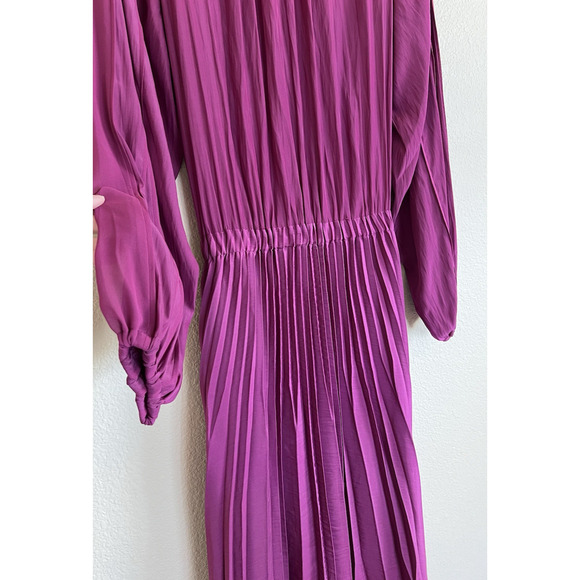 Ramy Brook Sadie Long Sleeve Pleated Midi Dress Size XS PLBRY Shoulder Pads - Picture 8 of 16